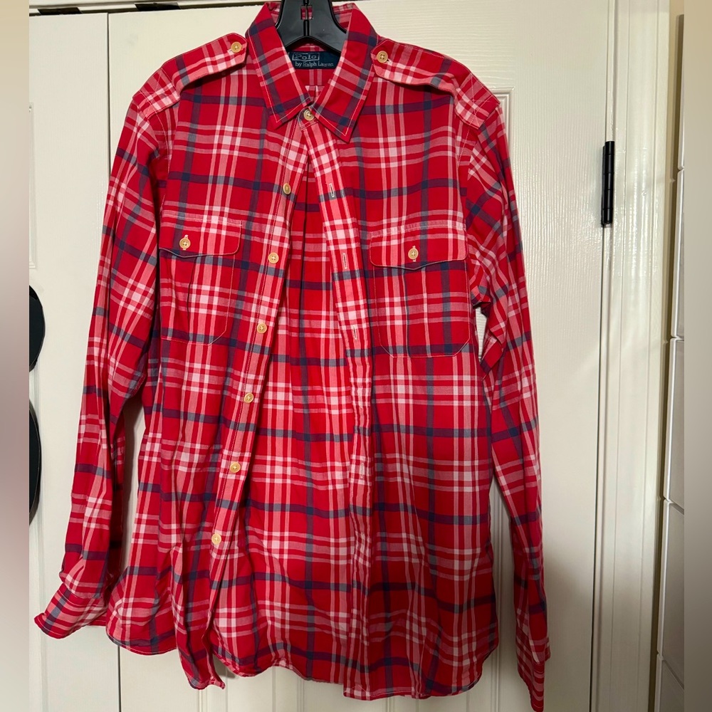 Ralph Lauren Polo Plaid Military Shirt Size M